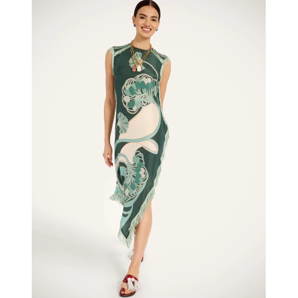 La DoubleJ Scarf Dress in Blooming Tulip Placée Dark Green - Dresses - Milanese Maximalist Fashion at Luxury Shoes 