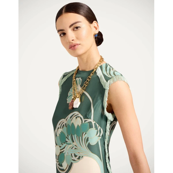 La DoubleJ Scarf Dress in Blooming Tulip Placée Dark Green - Dresses - Milanese Maximalist Fashion at Luxury Shoes 