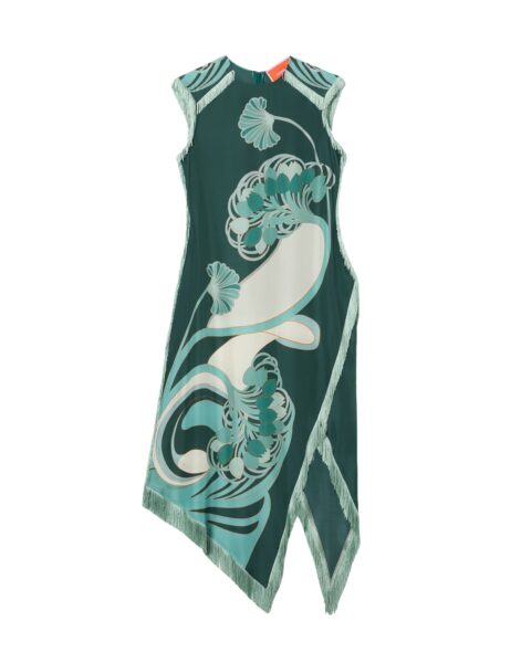 La DoubleJ Scarf Dress in Blooming Tulip Placée Dark Green - Dresses - Milanese Maximalist Fashion at Luxury Shoes 