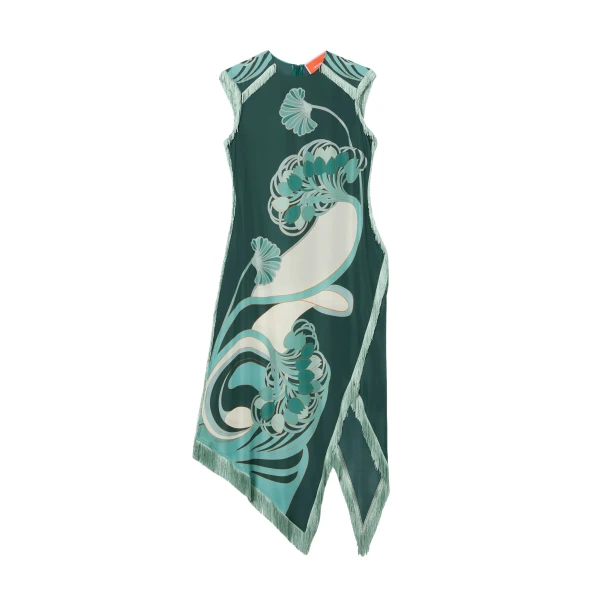 La DoubleJ Scarf Dress in Blooming Tulip Placée Dark Green - Dresses - Milanese Maximalist Fashion at Luxury Shoes 