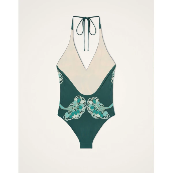 La DoubleJ Sexy Swimsuit in Blooming Tulip Placée Dark Green - Beachwear - Milanese Maximalist Fashion at Luxury Shoes 