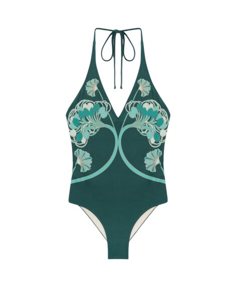 La DoubleJ Sexy Swimsuit in Blooming Tulip Placée Dark Green - Beachwear - Milanese Maximalist Fashion at Luxury Shoes 