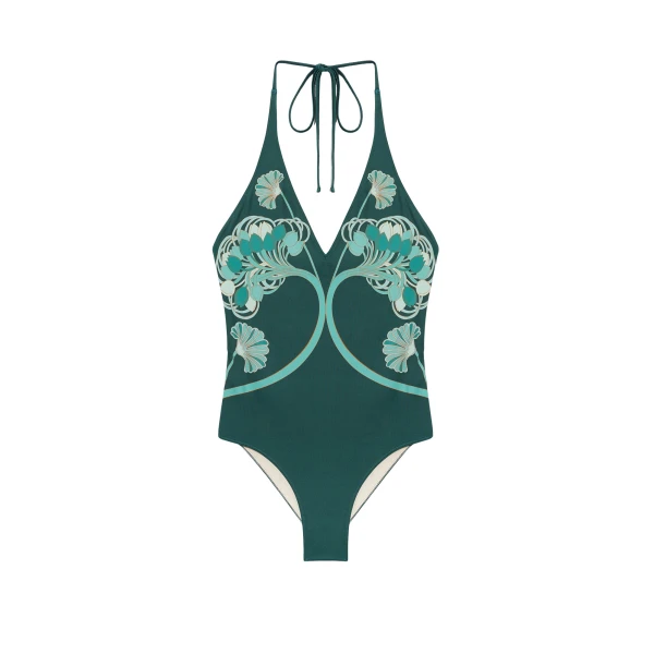La DoubleJ Sexy Swimsuit in Blooming Tulip Placée Dark Green - Beachwear - Milanese Maximalist Fashion at Luxury Shoes 