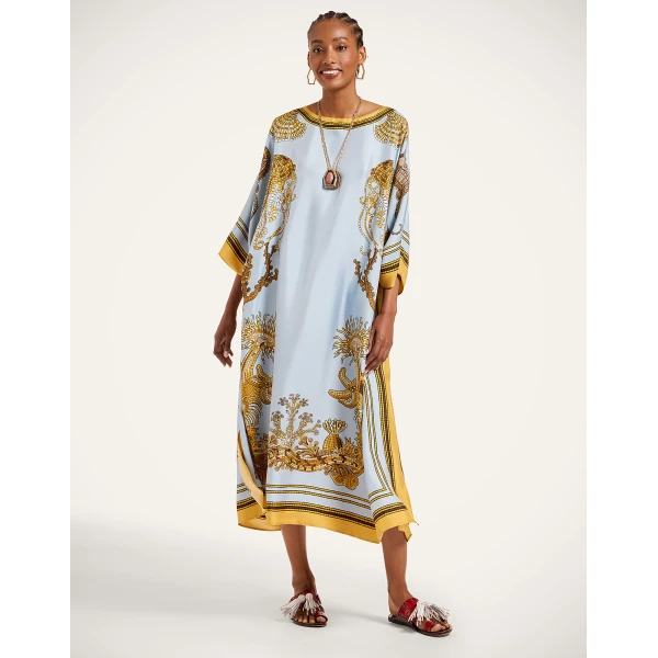 La DoubleJ Square Kaftan in Oceania Placée Light Blue - Dresses - Milanese Maximalist Fashion at Luxury Shoes 
