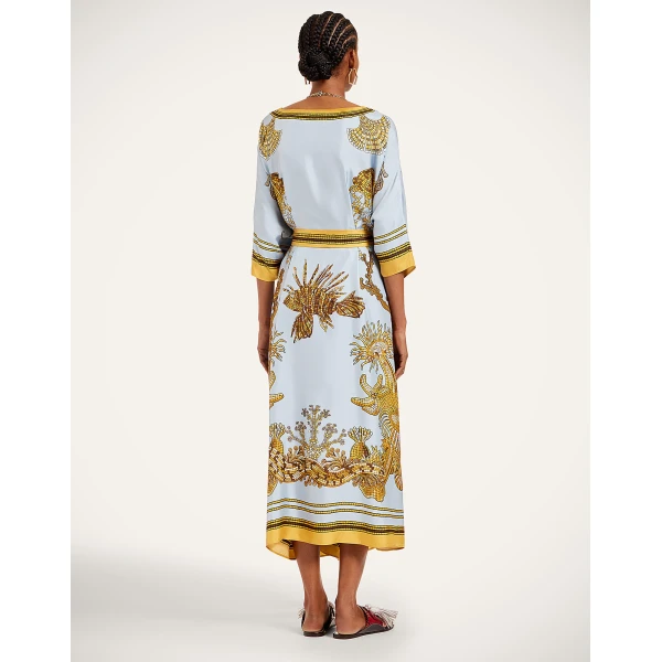 La DoubleJ Square Kaftan in Oceania Placée Light Blue - Dresses - Milanese Maximalist Fashion at Luxury Shoes 