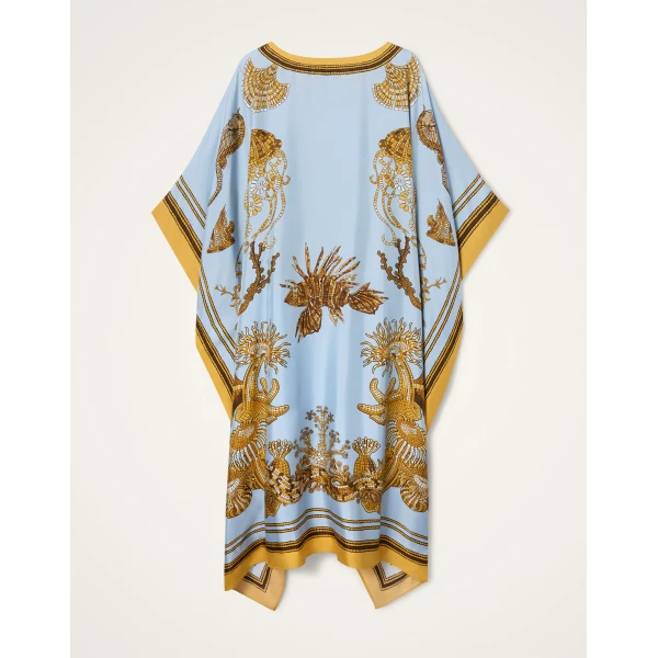 La DoubleJ Square Kaftan in Oceania Placée Light Blue - Dresses - Milanese Maximalist Fashion at Luxury Shoes 
