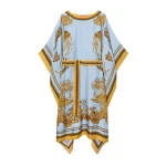 La DoubleJ Square Kaftan in Oceania Placée Light Blue - Dresses - Milanese Maximalist Fashion at Luxury Shoes 