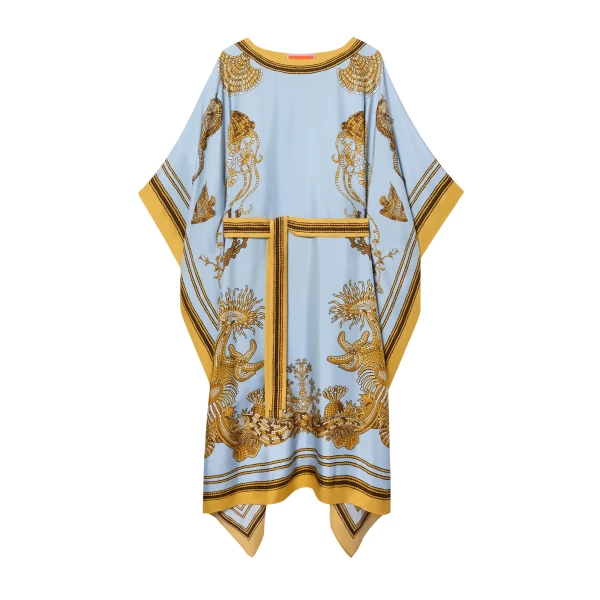 La DoubleJ Square Kaftan in Oceania Placée Light Blue - Dresses - Milanese Maximalist Fashion at Luxury Shoes 