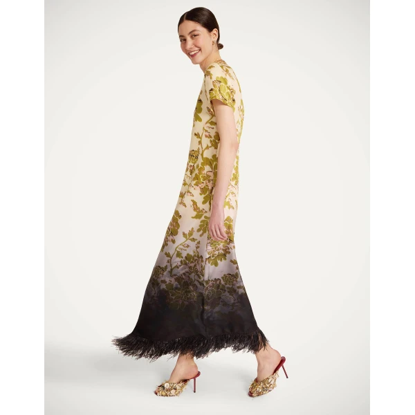 La DoubleJ Swing Dress in Oasis Ombré Placée Green & Black - Dresses - Milanese Maximalist Fashion at Luxury Shoes 