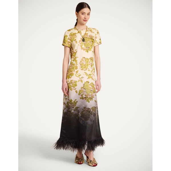 La DoubleJ Swing Dress in Oasis Ombré Placée Green & Black - Dresses - Milanese Maximalist Fashion at Luxury Shoes 