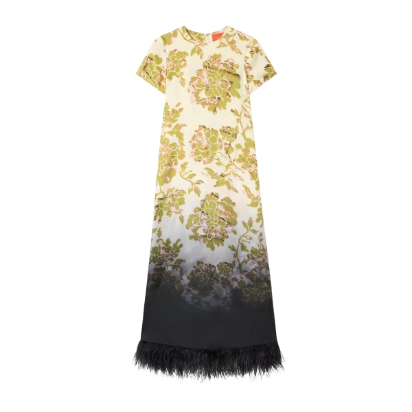 La DoubleJ Swing Dress in Oasis Ombré Placée Green & Black - Dresses - Milanese Maximalist Fashion at Luxury Shoes 