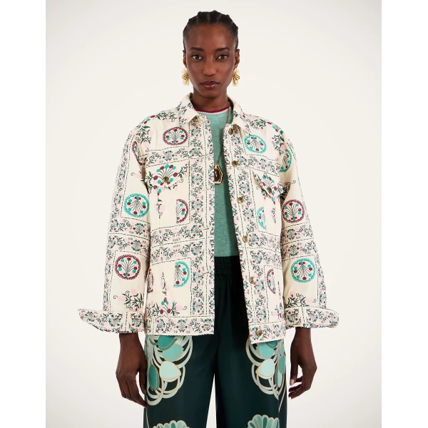La DoubleJ The Oversized Jean Jacket in Florette Tiles Ecru - Jackets - Milanese Maximalist Fashion at Luxury Shoes 