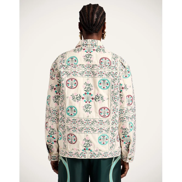 La DoubleJ The Oversized Jean Jacket in Florette Tiles Ecru - Jackets - Milanese Maximalist Fashion at Luxury Shoes 