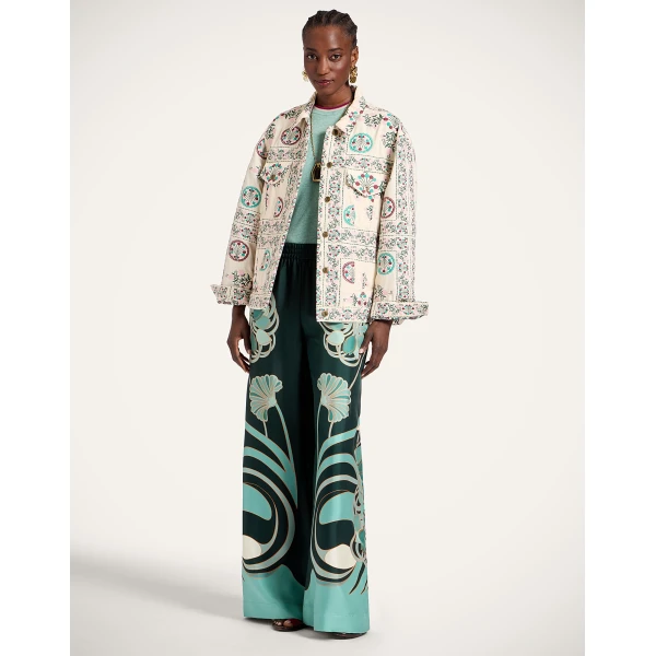 La DoubleJ The Oversized Jean Jacket in Florette Tiles Ecru - Jackets - Milanese Maximalist Fashion at Luxury Shoes 