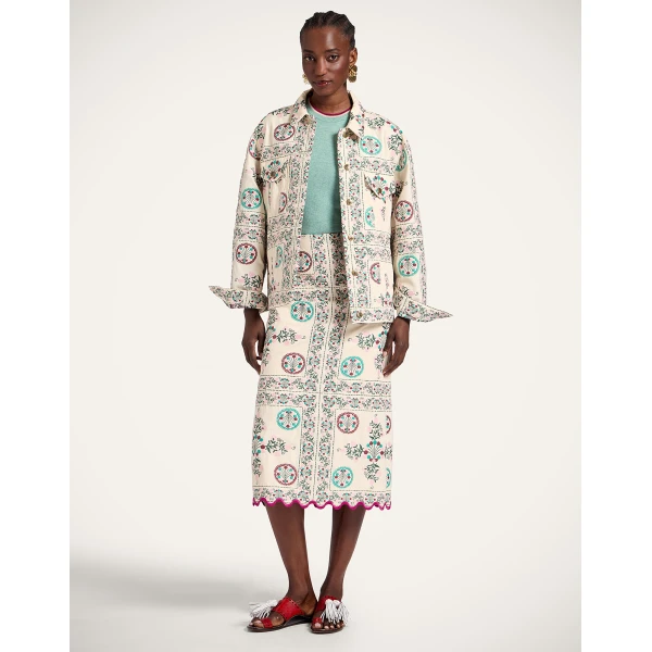 La DoubleJ The Oversized Jean Jacket in Florette Tiles Ecru - Jackets - Milanese Maximalist Fashion at Luxury Shoes 