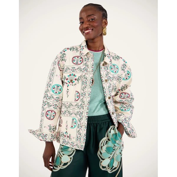 La DoubleJ The Oversized Jean Jacket in Florette Tiles Ecru - Jackets - Milanese Maximalist Fashion at Luxury Shoes 