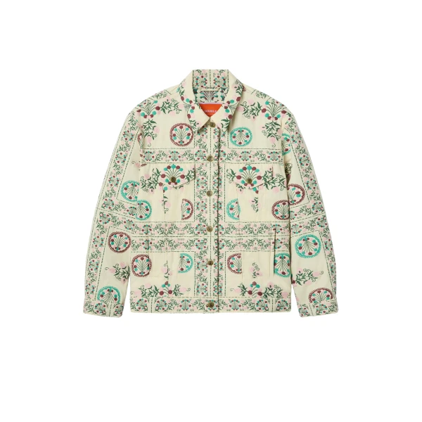 La DoubleJ The Oversized Jean Jacket in Florette Tiles Ecru - Jackets - Milanese Maximalist Fashion at Luxury Shoes 