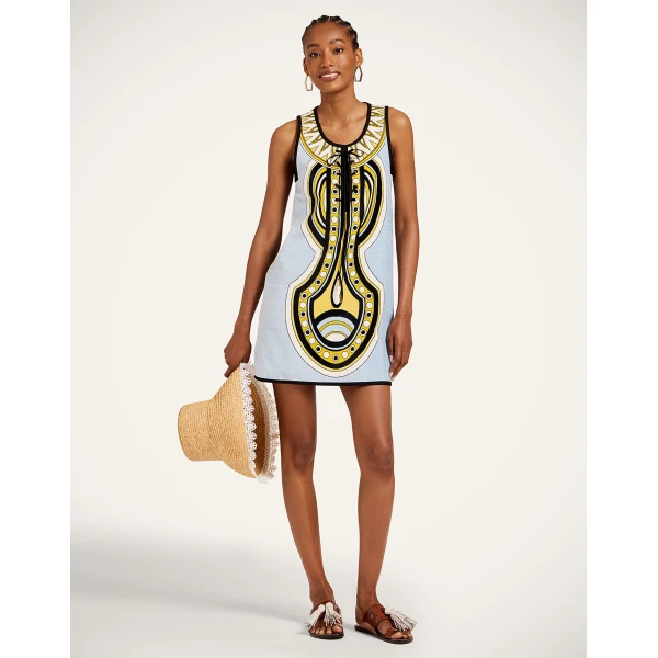La DoubleJ Totem Mini Dress in Sanctuary Placée Light Blue - Dresses - Milanese Maximalist Fashion at Luxury Shoes 