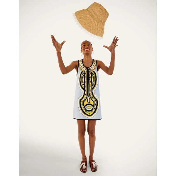 La DoubleJ Totem Mini Dress in Sanctuary Placée Light Blue - Dresses - Milanese Maximalist Fashion at Luxury Shoes 