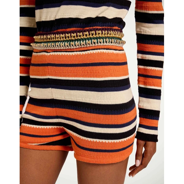 La DoubleJ Veneziana Shorts in Multicolor Orange - Shorts - Milanese Maximalist Fashion at Luxury Shoes 