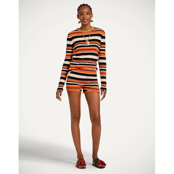 La DoubleJ Veneziana Top in Multicolor Orange - Tops - Milanese Maximalist Fashion at Luxury Shoes 