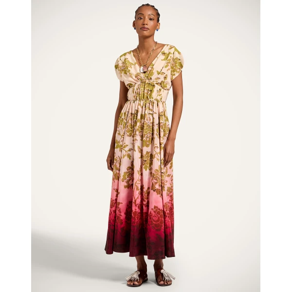 La DoubleJ Waldorf Dress in Oasis Ombré Placée Geen & Red - Dresses - Milanese Maximalist Fashion at Luxury Shoes 
