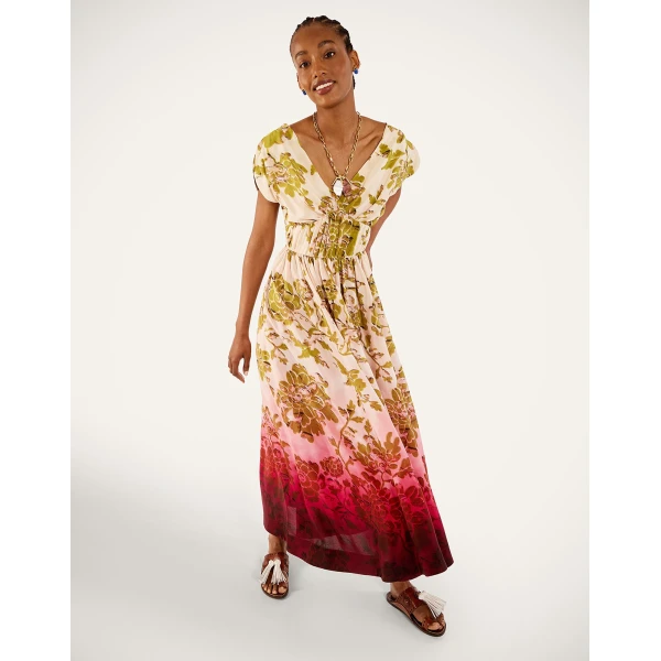 La DoubleJ Waldorf Dress in Oasis Ombré Placée Geen & Red - Dresses - Milanese Maximalist Fashion at Luxury Shoes 
