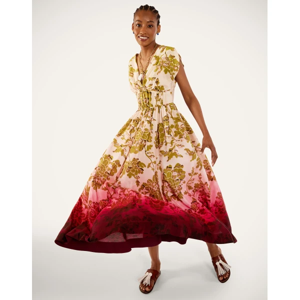 La DoubleJ Waldorf Dress in Oasis Ombré Placée Geen & Red - Dresses - Milanese Maximalist Fashion at Luxury Shoes 