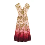 La DoubleJ Waldorf Dress in Oasis Ombré Placée Geen & Red - Dresses - Milanese Maximalist Fashion at Luxury Shoes 