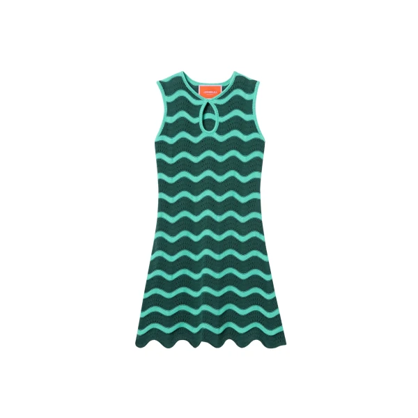 La DoubleJ Wavy Mini Dress in Bicolor Mint & Dark Green - Dresses - Milanese Maximalist Fashion at Luxury Shoes 
