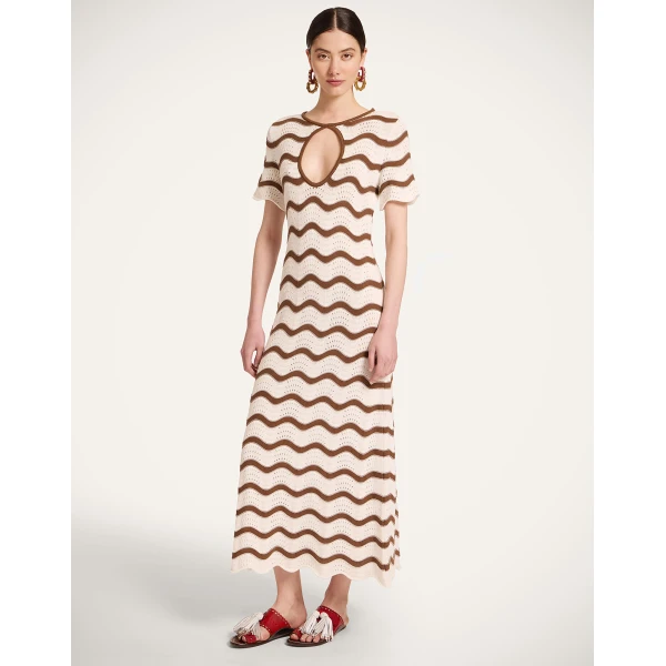 La DoubleJ Wavy Swing Dress in Bicolor White & Chocolate - Dresses - Milanese Maximalist Fashion at Luxury Shoes 