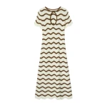 La DoubleJ Wavy Swing Dress in Bicolor White & Chocolate - Dresses - Milanese Maximalist Fashion at Luxury Shoes 