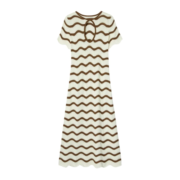 La DoubleJ Wavy Swing Dress in Bicolor White & Chocolate - Dresses - Milanese Maximalist Fashion at Luxury Shoes 