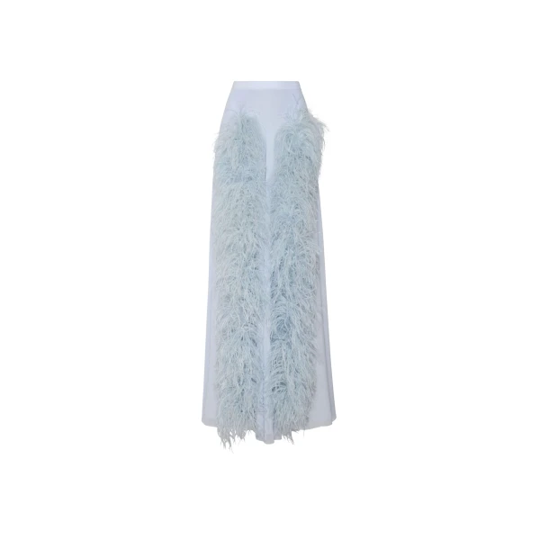 lightweight georgette wide leg pant with feathers