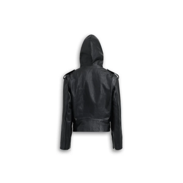 Alaïa Leather Hooded Biker Jacket - ALAÏA Jackets - Laser Cut Luxury - Shop at Luxury Shoes 