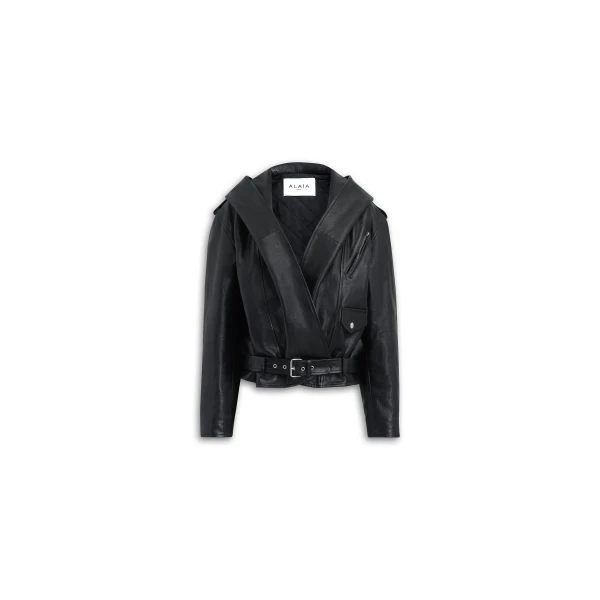 Alaïa Leather Hooded Biker Jacket - ALAÏA Jackets - Laser Cut Luxury - Shop at Luxury Shoes 