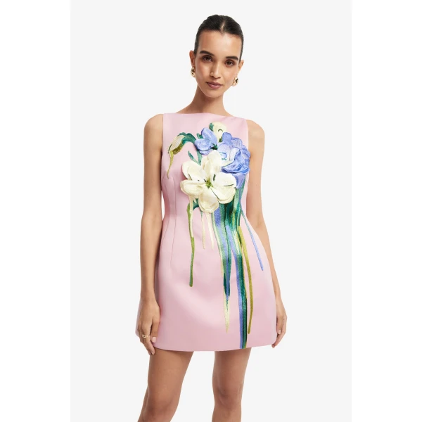 Leo Lin Ali Embroidered Boat Neck Mini Dress  - Leo Lin Dress - Australian Luxury Fashion - Shop at Luxury Shoes 