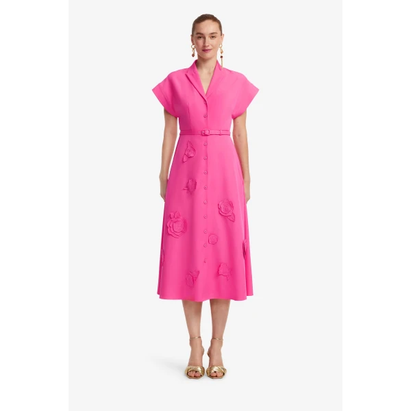 Leo Lin Aubrey Appliqué Shirt Midi Dress  - Leo Lin Dress - Australian Luxury Fashion - Shop at Luxury Shoes 