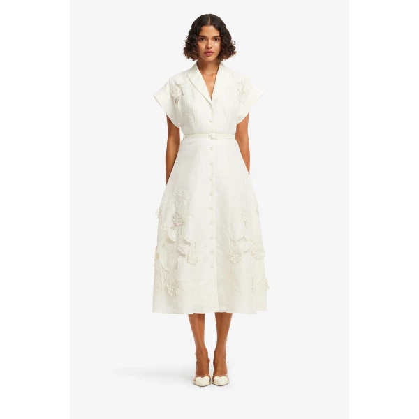 Leo Lin Aubrey Appliqué Shirt Midi Dress  - Leo Lin Dress - Australian Luxury Fashion - Shop at Luxury Shoes 