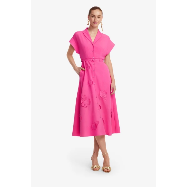 Leo Lin Aubrey Appliqué Shirt Midi Dress  - Leo Lin Dress - Australian Luxury Fashion - Shop at Luxury Shoes 