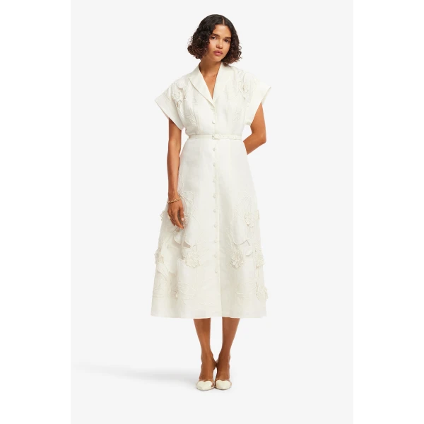 Leo Lin Aubrey Appliqué Shirt Midi Dress  - Leo Lin Dress - Australian Luxury Fashion - Shop at Luxury Shoes 