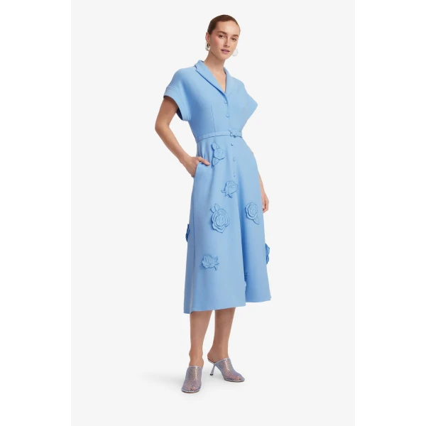 Leo Lin Aubrey Appliqué Shirt Midi Dress  - Leo Lin Dress - Australian Luxury Fashion - Shop at Luxury Shoes 