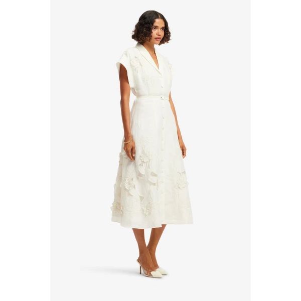 Leo Lin Aubrey Appliqué Shirt Midi Dress  - Leo Lin Dress - Australian Luxury Fashion - Shop at Luxury Shoes 