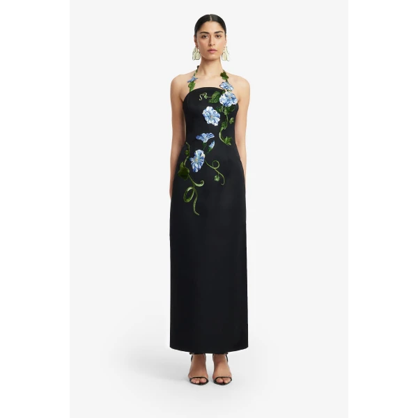 Leo Lin Ava Halterneck Appliqué Floral Bustier Maxi Dress  - Leo Lin Dress - Australian Luxury Fashion - Shop at Luxury Shoes 