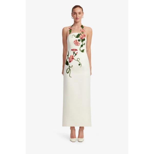 Leo Lin Ava Halterneck Appliqué Floral Bustier Maxi Dress  - Leo Lin Dress - Australian Luxury Fashion - Shop at Luxury Shoes 