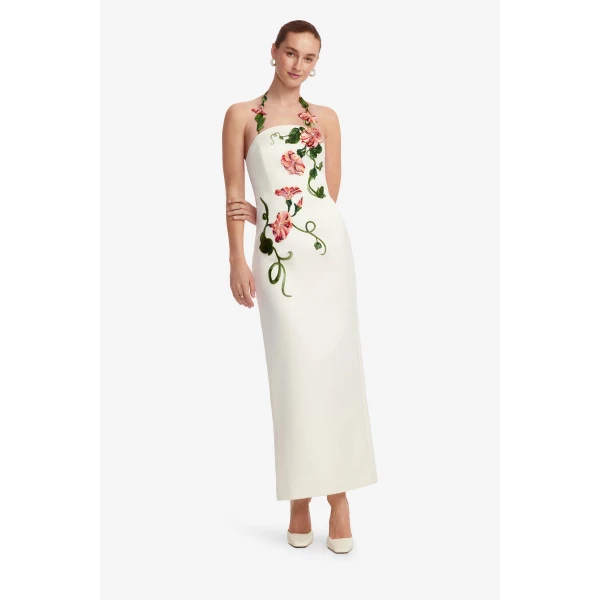 Leo Lin Ava Halterneck Appliqué Floral Bustier Maxi Dress  - Leo Lin Dress - Australian Luxury Fashion - Shop at Luxury Shoes 