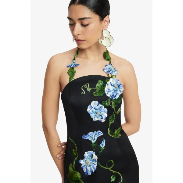 Leo Lin Ava Halterneck Appliqué Floral Bustier Maxi Dress  - Leo Lin Dress - Australian Luxury Fashion - Shop at Luxury Shoes 