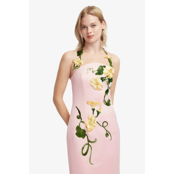 Leo Lin Ava Halterneck Appliqué Floral Bustier Maxi Dress  - Leo Lin Dress - Australian Luxury Fashion - Shop at Luxury Shoes 