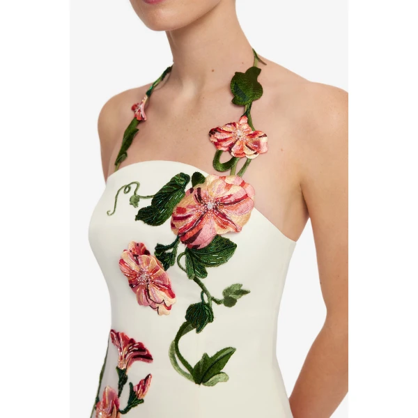 Leo Lin Ava Halterneck Appliqué Floral Bustier Maxi Dress  - Leo Lin Dress - Australian Luxury Fashion - Shop at Luxury Shoes 