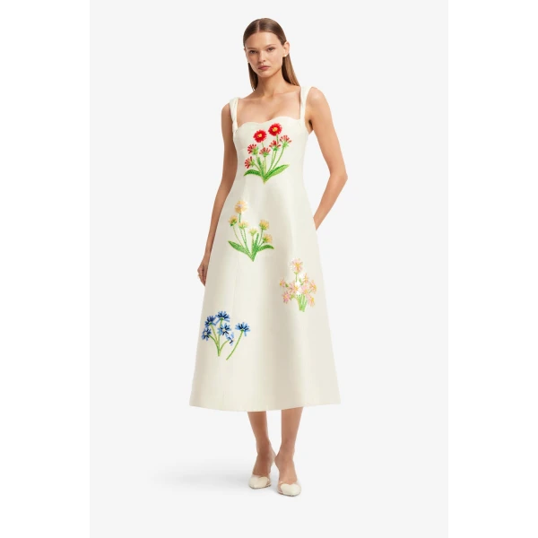Leo Lin Beatrice Embellished Wool Midi Dress  - Leo Lin Dress - Australian Luxury Fashion - Shop at Luxury Shoes 